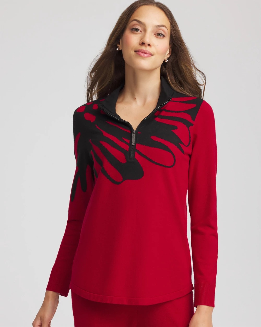 Chico's Zenergy® Luxe Printed Pullover Top CARMINE RED
