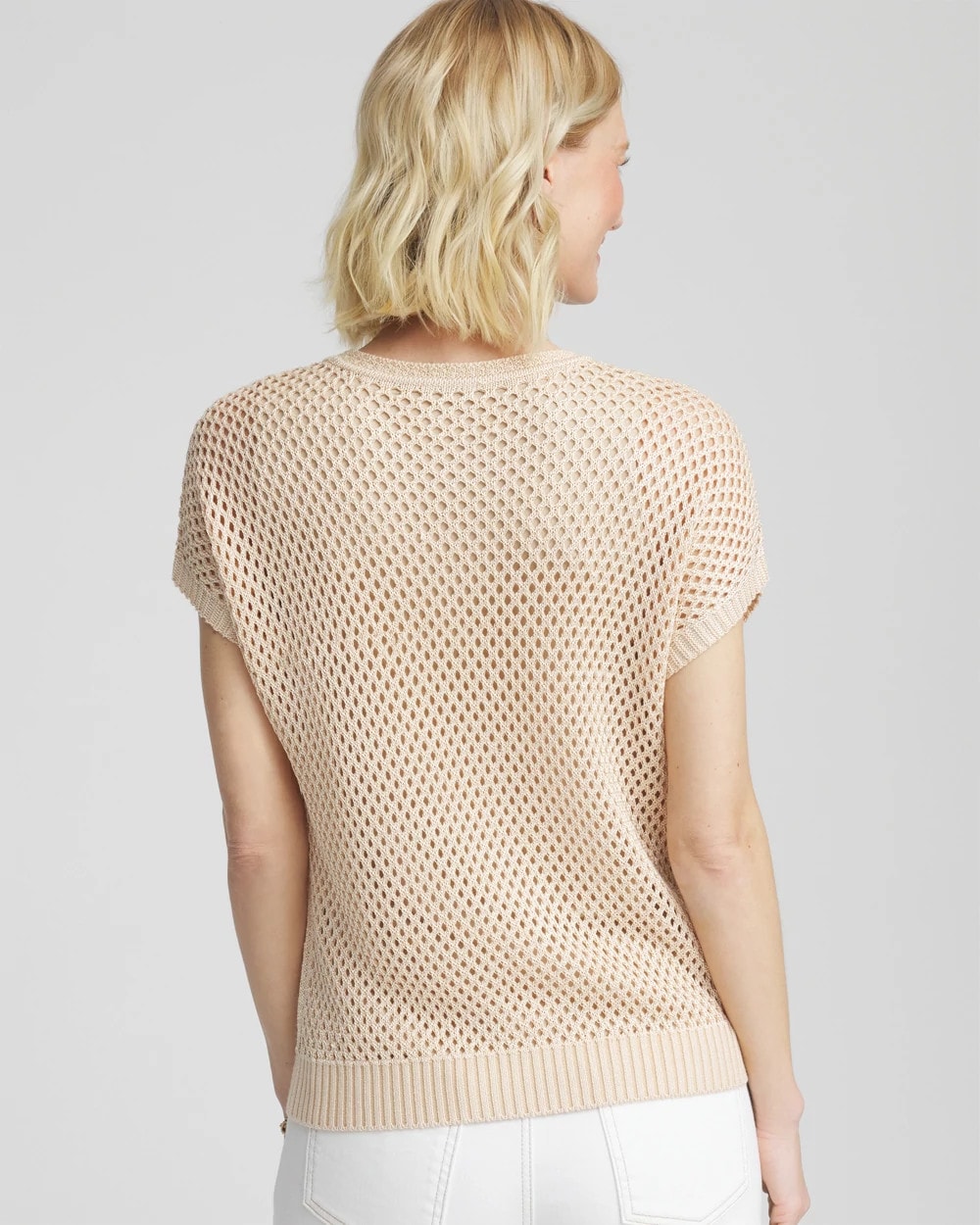 Chico's Embroidered Pointelle Pull-Over GLISTENING SAND
