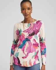Chico's Ella Boatneck Watercolor Pullover Sweater MULTI