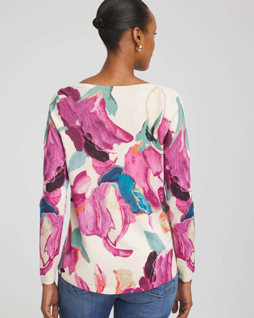 Chico's Ella Boatneck Watercolor Pullover Sweater MULTI