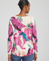 Chico's Ella Boatneck Watercolor Pullover Sweater MULTI