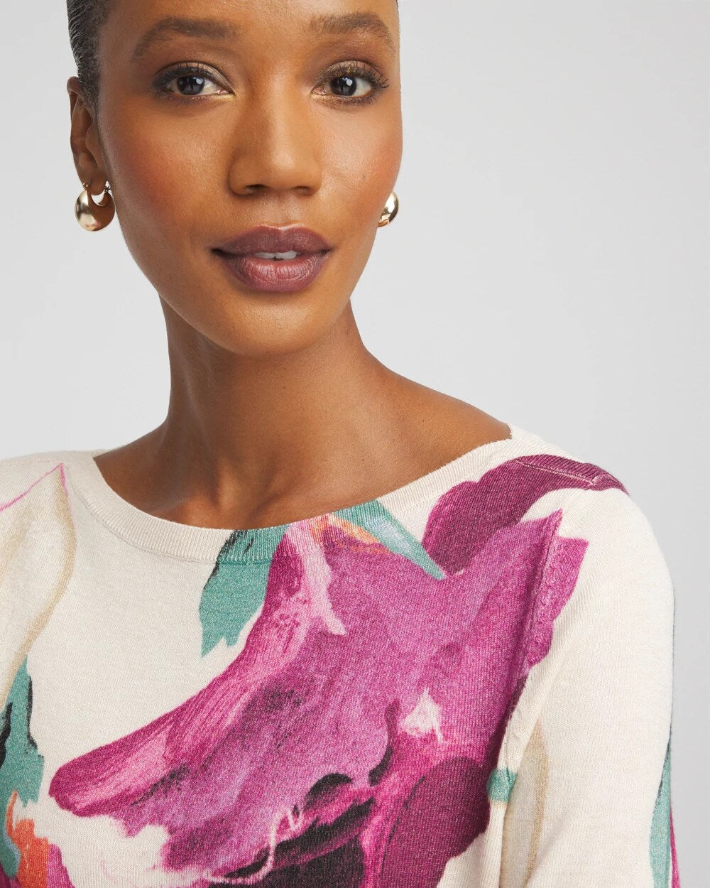 Chico's Ella Boatneck Watercolor Pullover Sweater MULTI