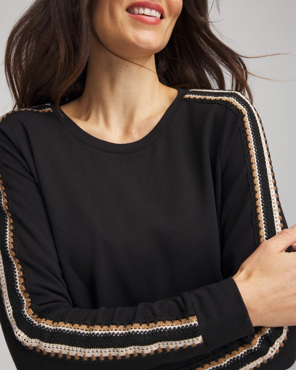 Chico's Zenergy® Lattice-Trim Pullover Top BLACK