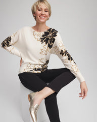 Chico's Ella Dolman Artisanal Pullover Sweater BLACK
