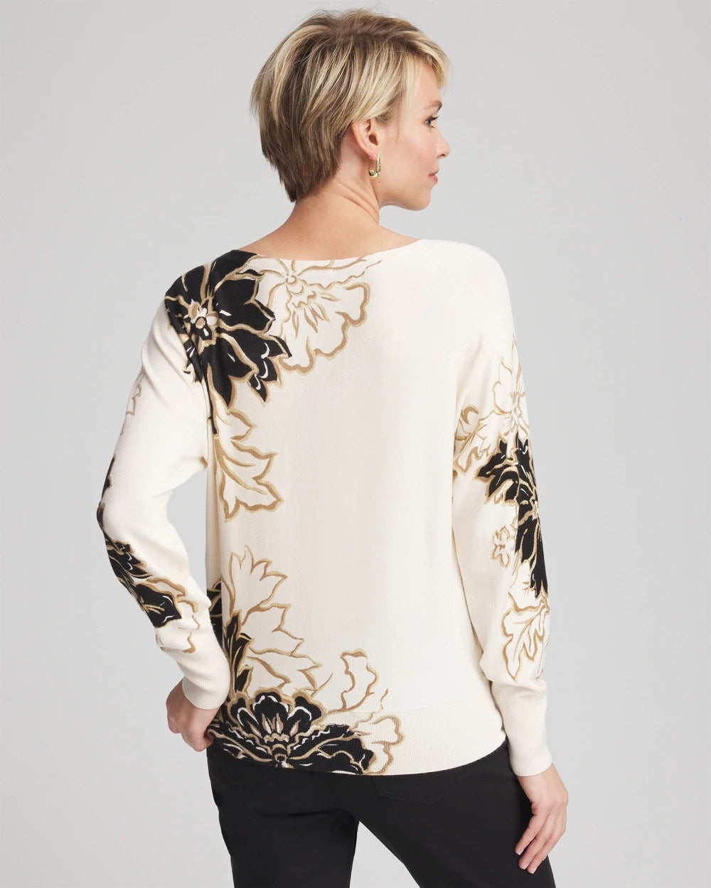 Chico's Ella Dolman Artisanal Pullover Sweater BLACK