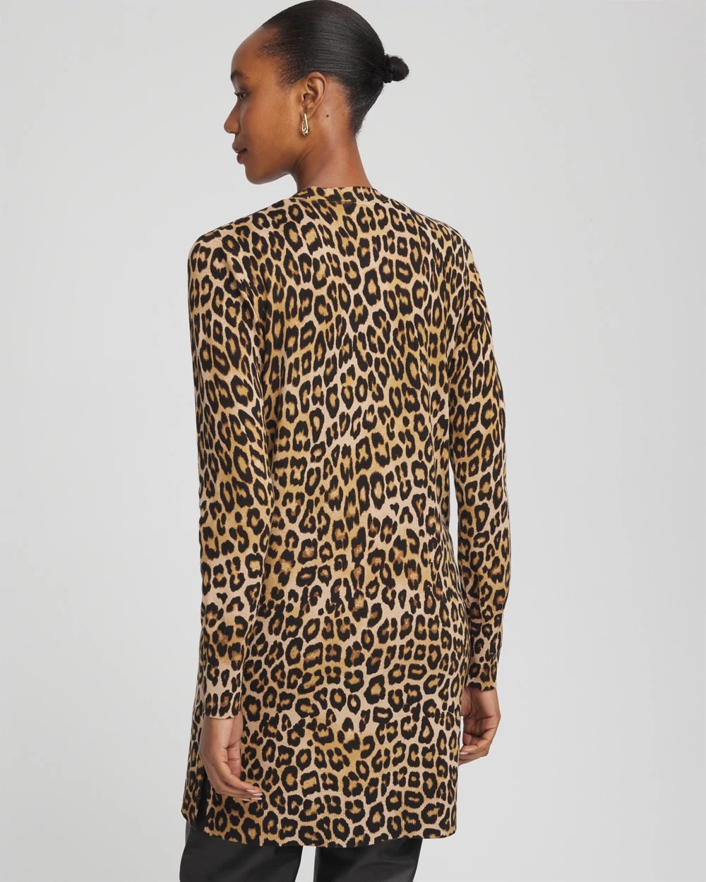 Chico's Ella Animal-Print Cardigan Sweater SAND