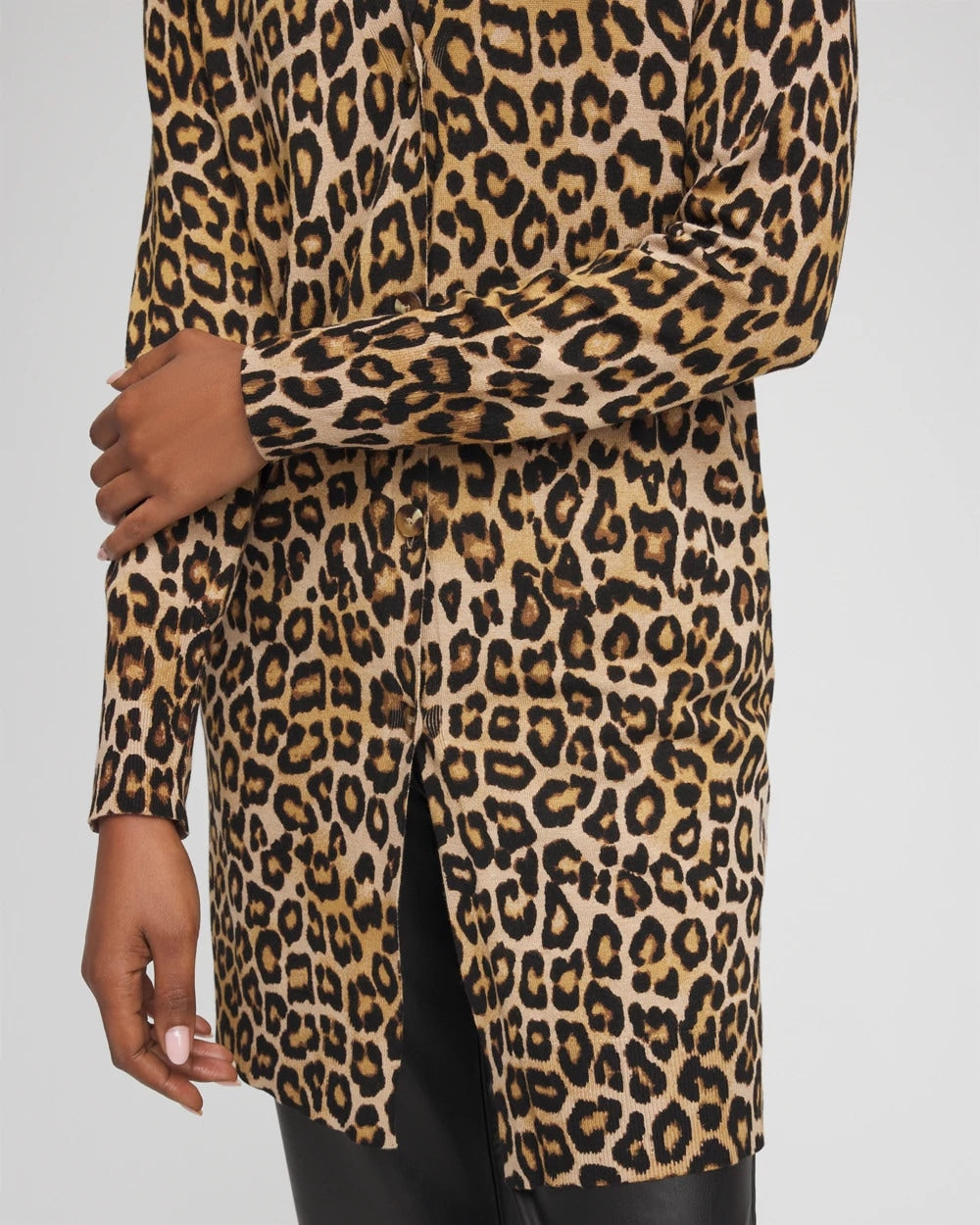 Chico's Ella Animal-Print Cardigan Sweater SAND