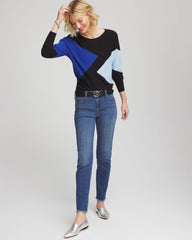 Chico's Ella Dolman Intarsia Pullover Sweater BLACK