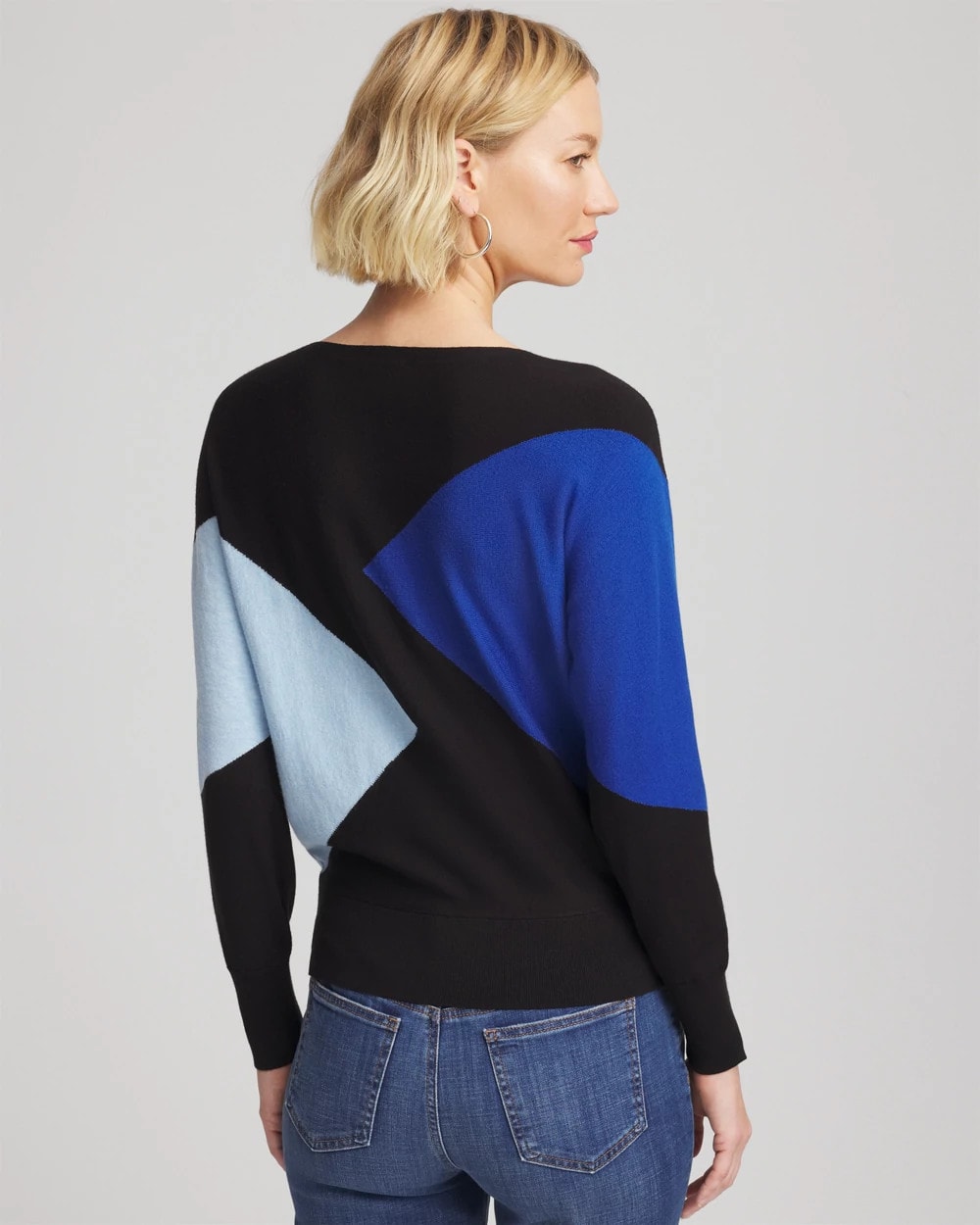 Chico's Ella Dolman Intarsia Pullover Sweater BLACK