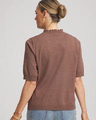 Chico's Embroidered Henley Pullover Sweater DRIED MUSHROOM