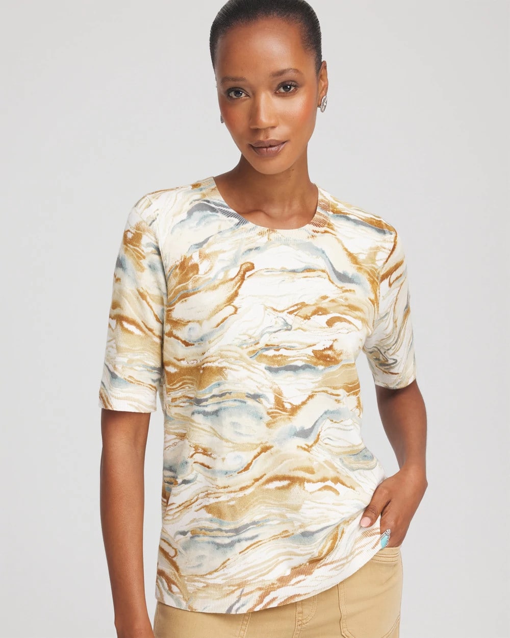 Chico's Printed Crewneck Sweater ECRU