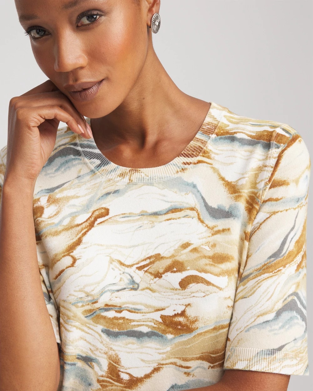 Chico's Printed Crewneck Sweater ECRU