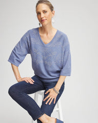 Chico's Dolman V-Neck Sweater BLUE LOTUS
