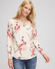 Chico's Ella Flowers & Cream Pullover Sweater ENGLISH CREAM