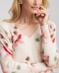 Chico's Ella Flowers & Cream Pullover Sweater ENGLISH CREAM