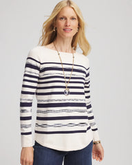 Chico's Ella Striped Bateau Pullover Sweater ENGLISH CREAM