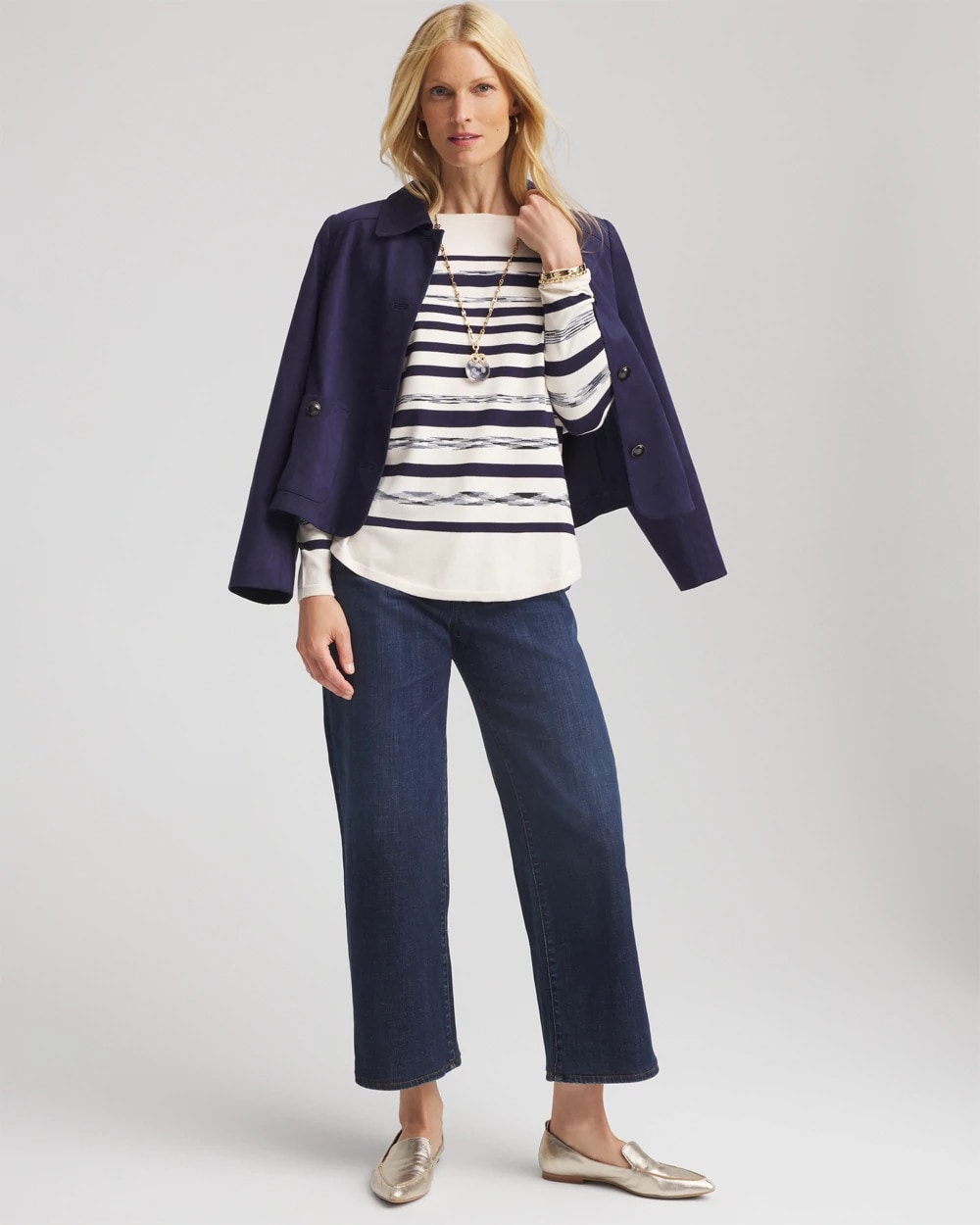 Chico's Ella Striped Bateau Pullover Sweater ENGLISH CREAM