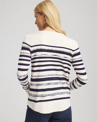 Chico's Ella Striped Bateau Pullover Sweater ENGLISH CREAM