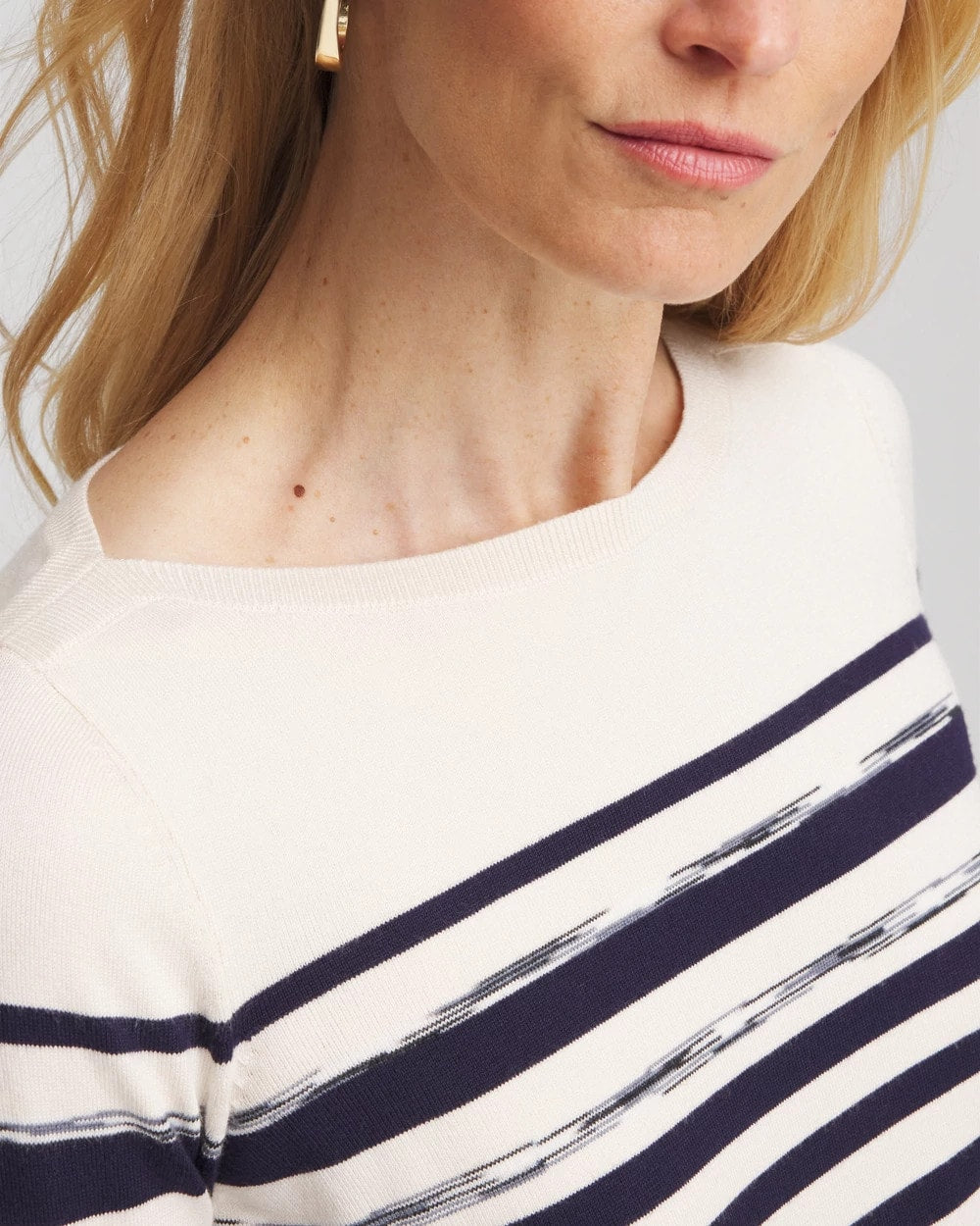 Chico's Ella Striped Bateau Pullover Sweater ENGLISH CREAM