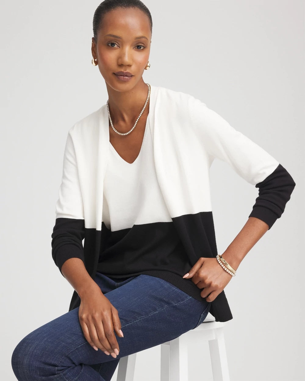 Chico's Colorblock V-neck Sweater Tank ECRU