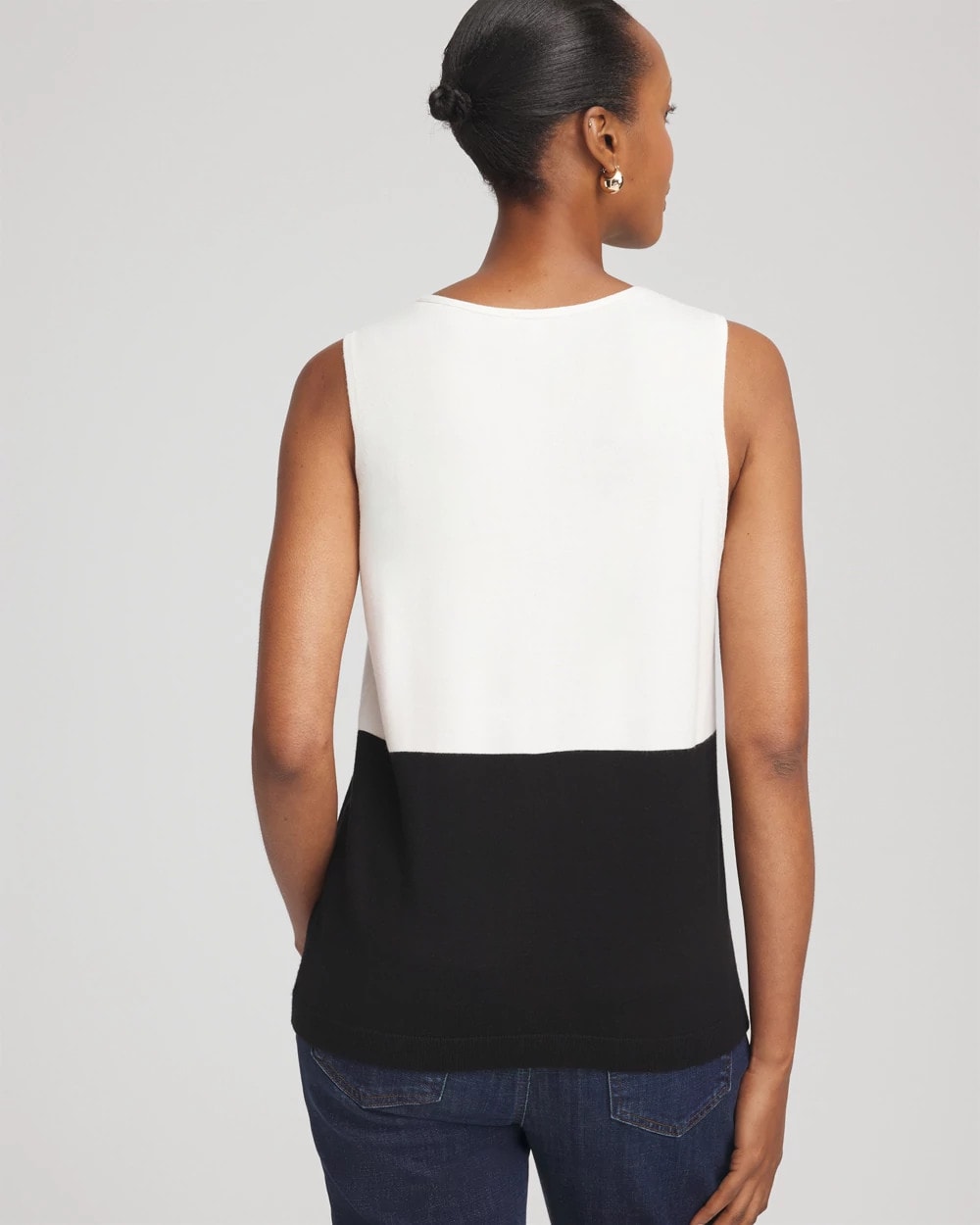Chico's Colorblock V-neck Sweater Tank ECRU