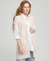 Chico's Pointelle Open-Front Cardigan GLISTENING SAND