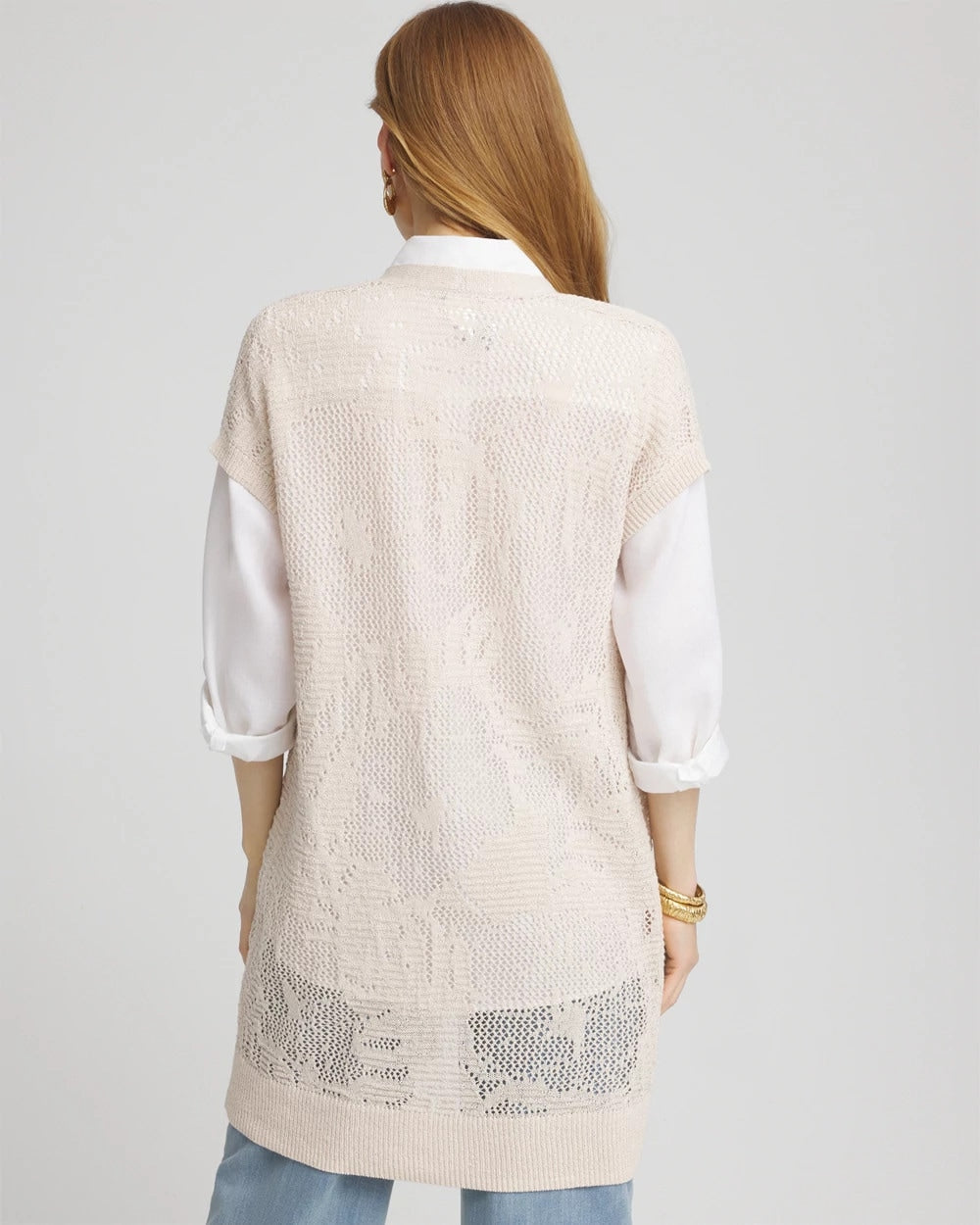 Chico's Pointelle Open-Front Cardigan GLISTENING SAND