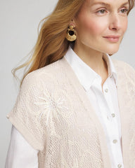 Chico's Pointelle Open-Front Cardigan GLISTENING SAND
