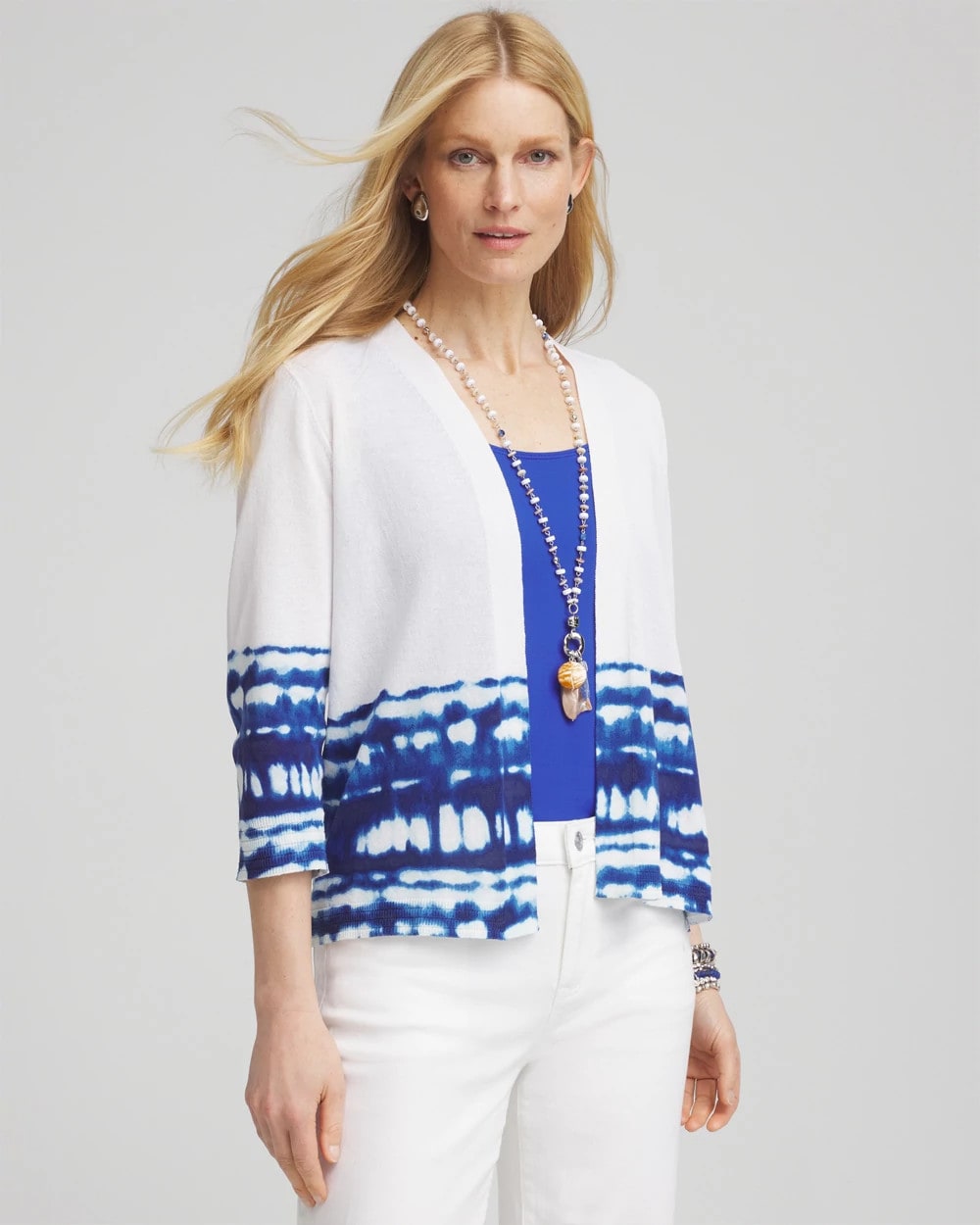 Chico's Tie-Dye Summer Romance Short Cardigan ALABASTER