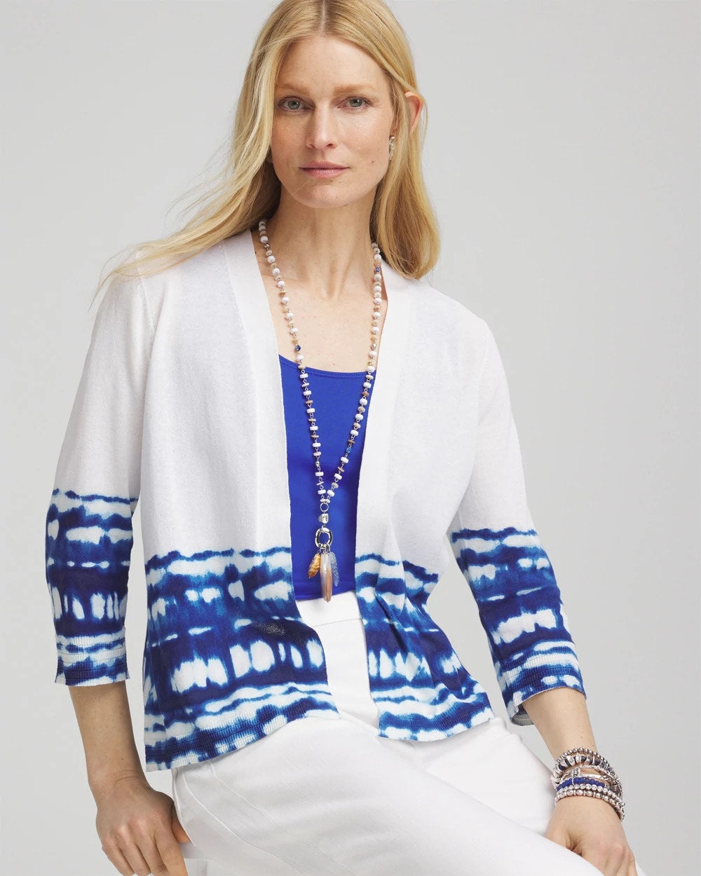 Chico's Tie-Dye Summer Romance Short Cardigan ALABASTER