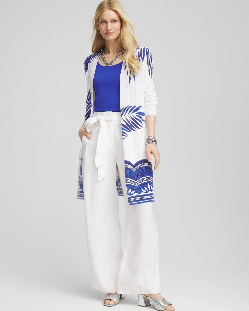 Chico's Island Motif Pointelle Long Cardigan ALABASTER