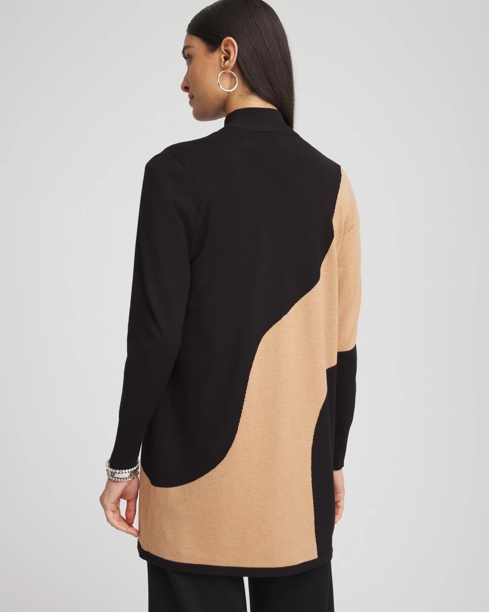 Chico's Intarsia Colorblock Cardigan BLACK
