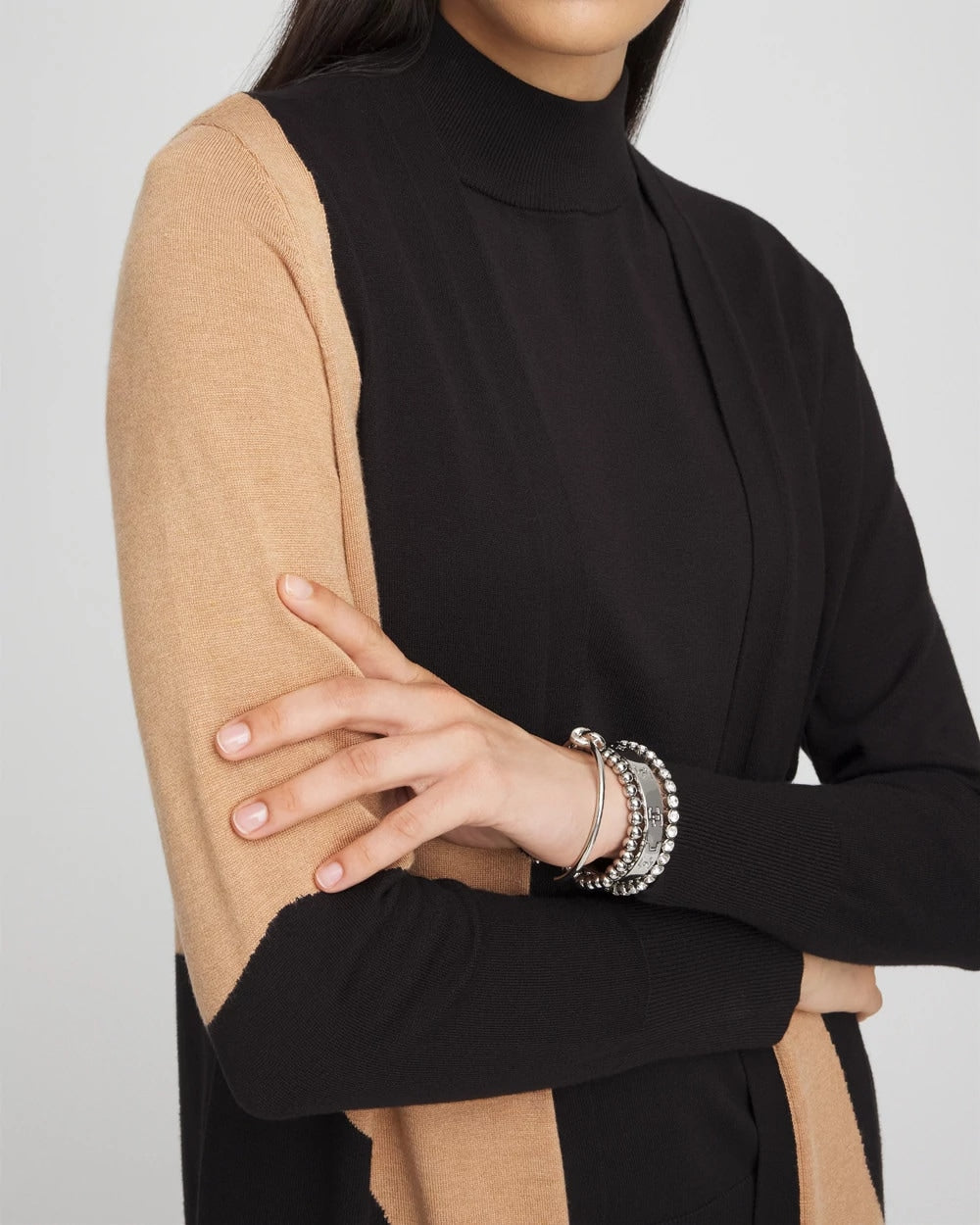 Chico's Intarsia Colorblock Cardigan BLACK