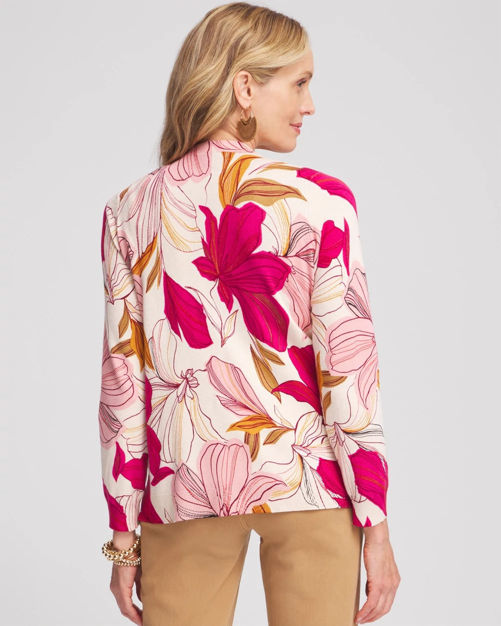 Chico's Blooms Long Sleeve Cardigan BERRY COMPOTE