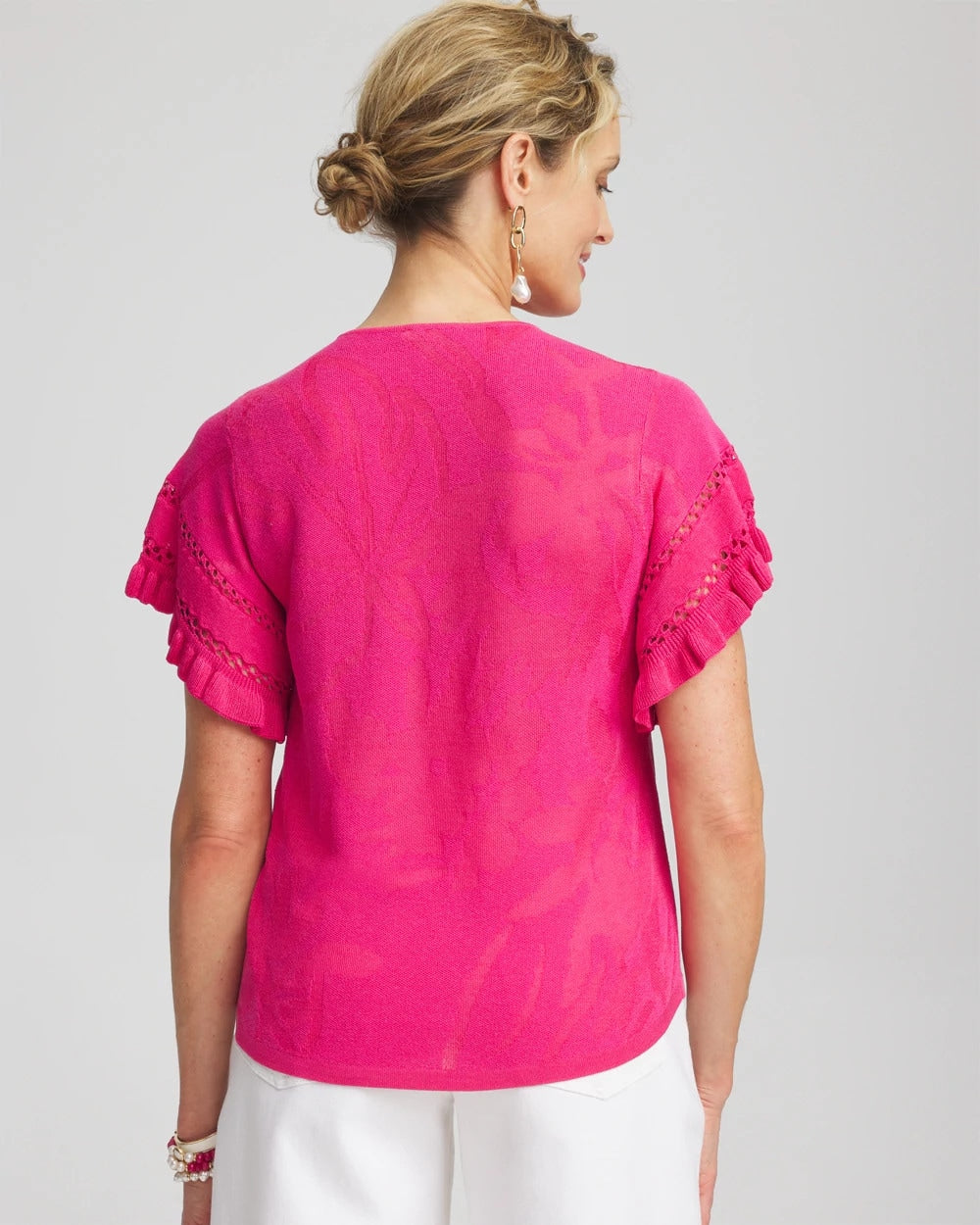 Chico's Ruffle Sleeve Pullover Sweater NEW PINK