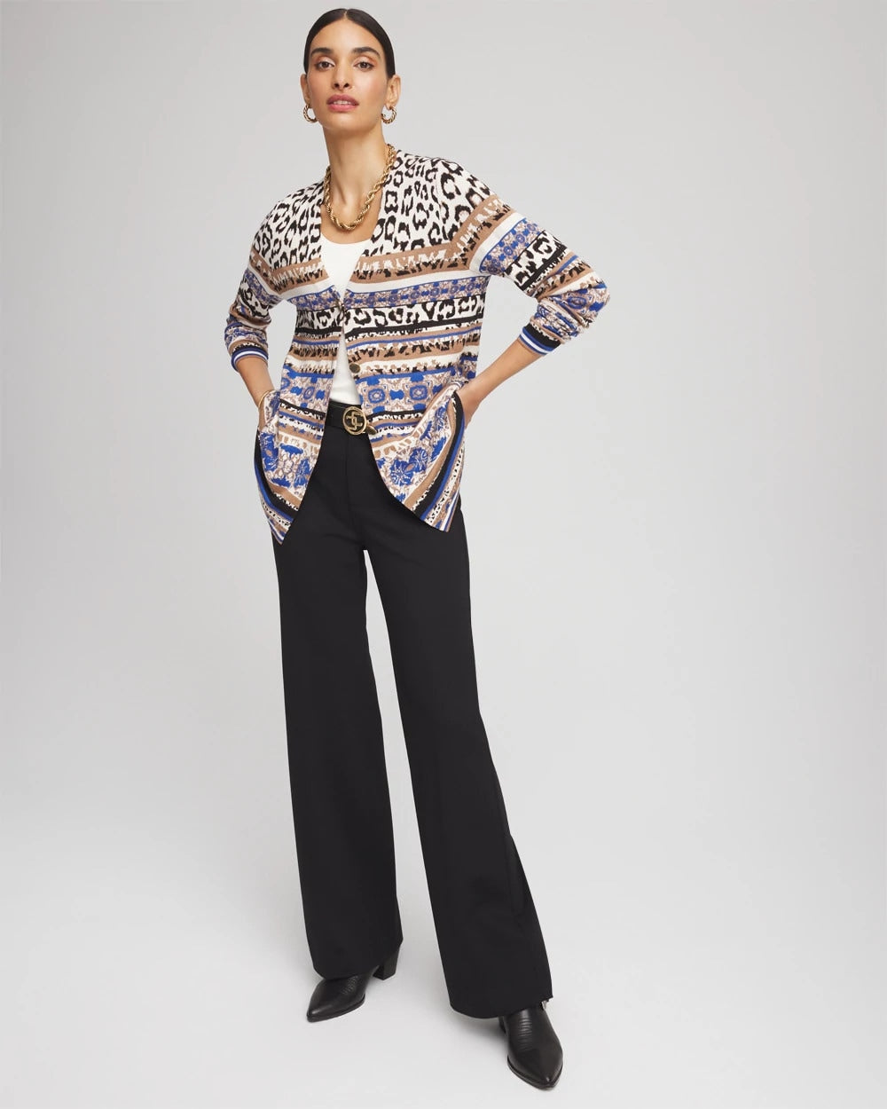 Chico's Animal Fair Isle Cardigan ENGLISH CREAM