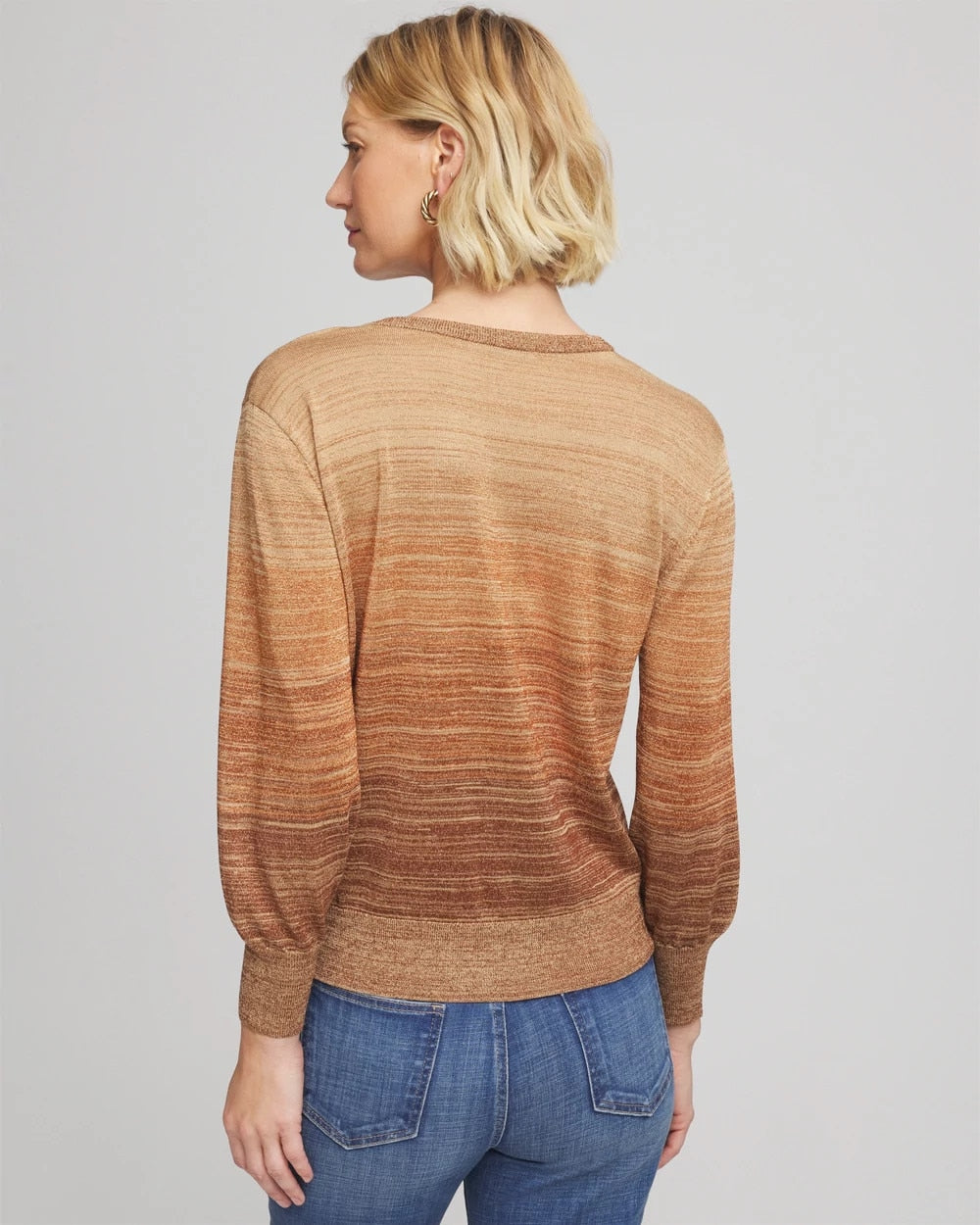 Chico's Ombre Metallic Pullover Sweater CARAMEL APPLE