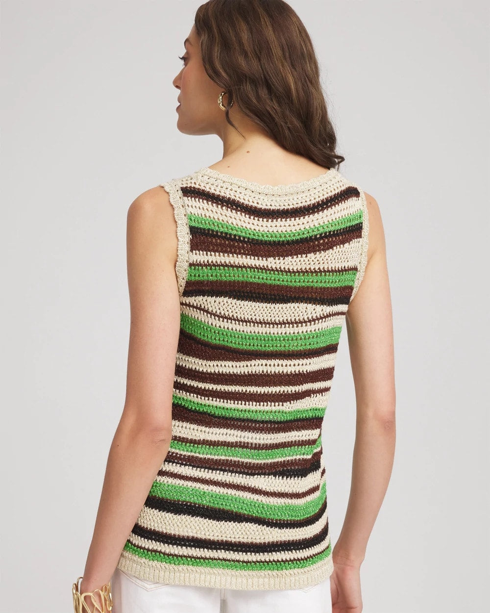 Chico's Contemporary Striped Sweater Tank SALTED LIME