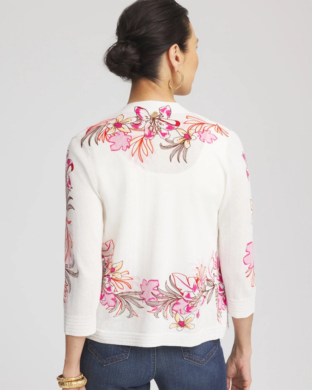 Chico's Summer Romance Floral Cardigan ECRU