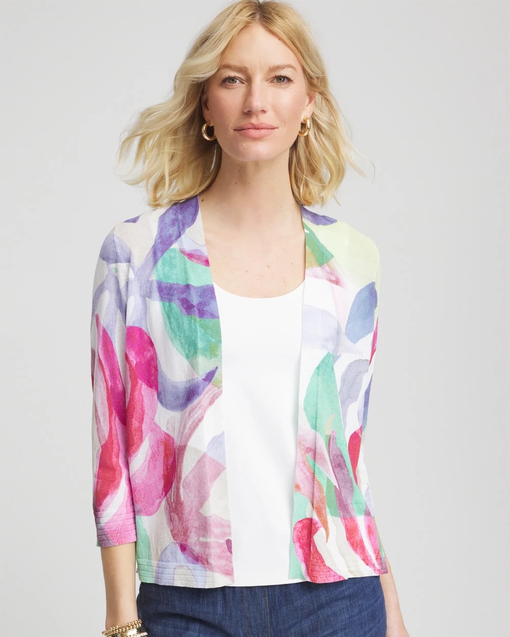Chico's Summer Romance Watercolor Cardigan ECRU