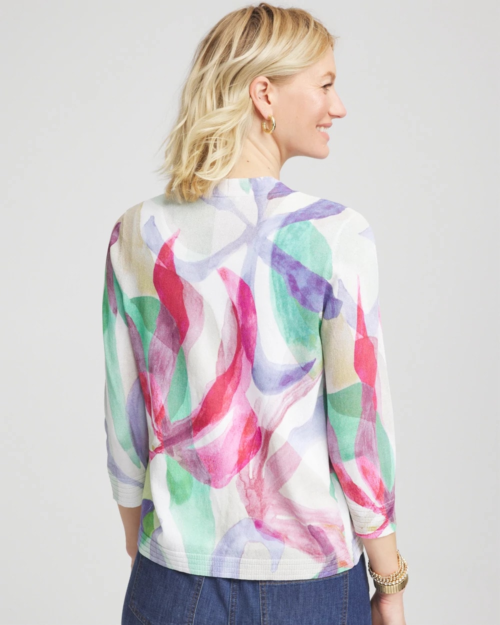 Chico's Summer Romance Watercolor Cardigan ECRU