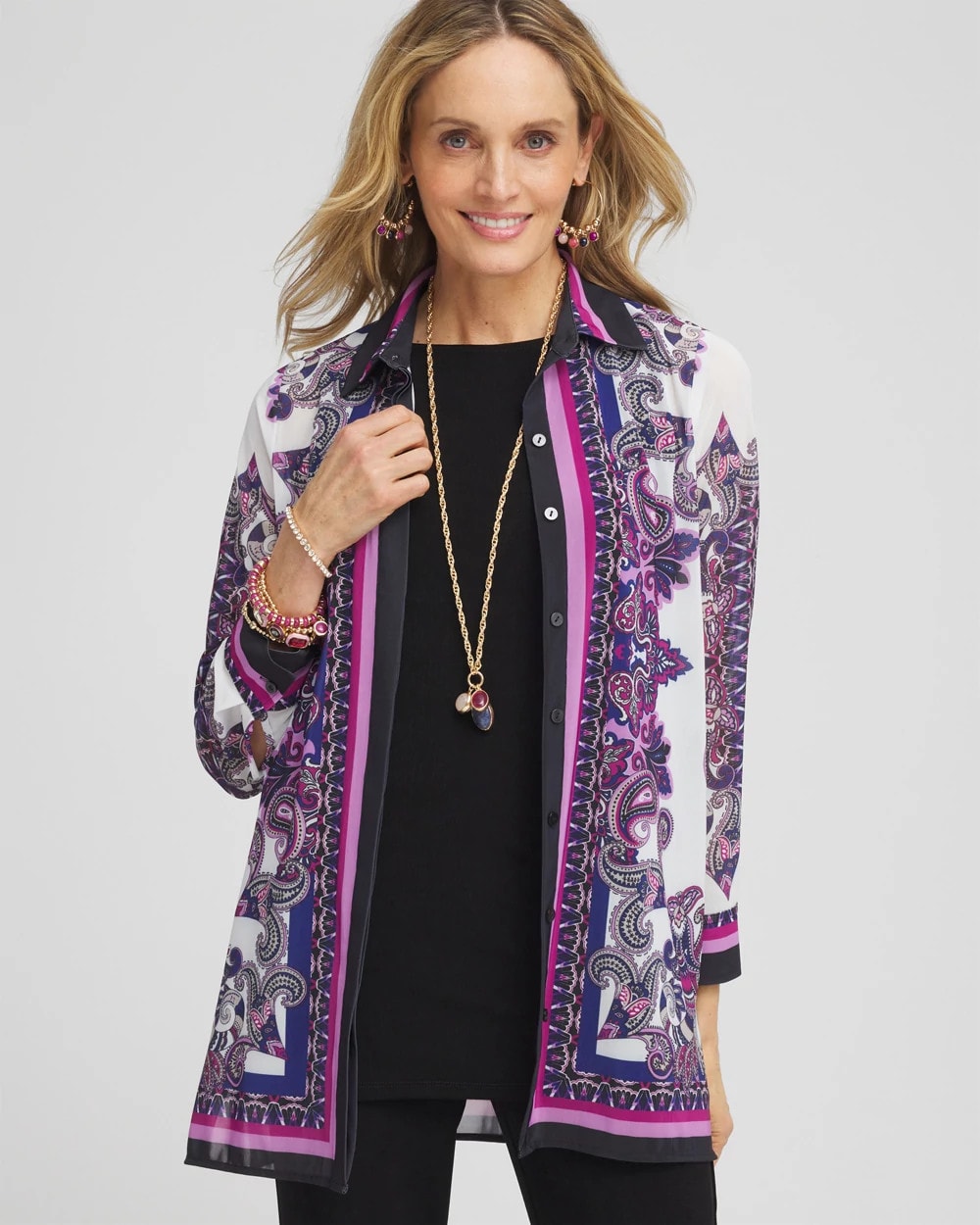 Chico's Travelers™ Collection Mesh Shirt Jacket PURPLE CLOVER