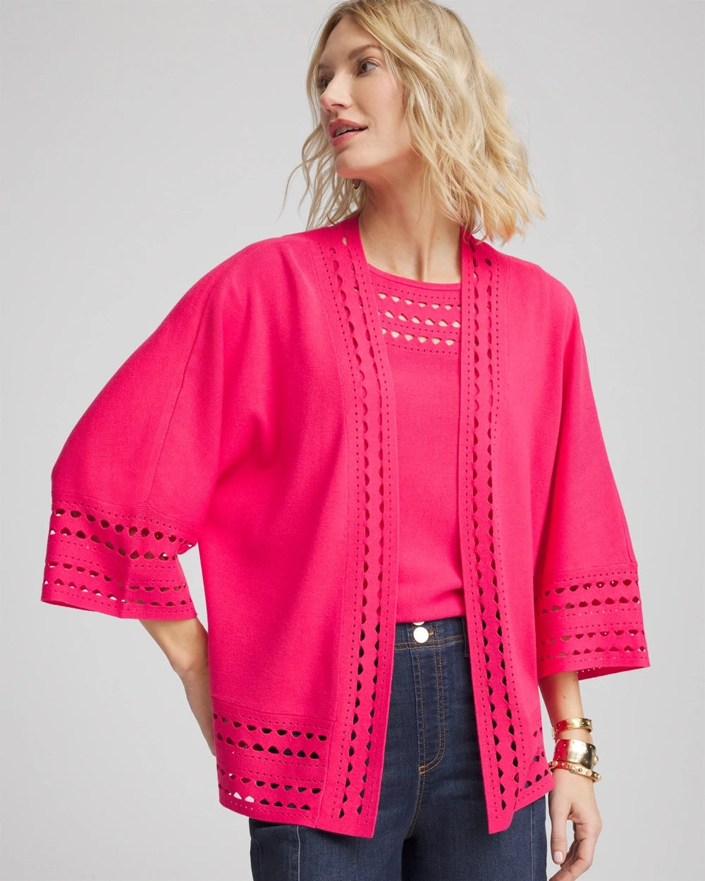 Chico's Cutout Open-Front Cardigan DRIED ROSES