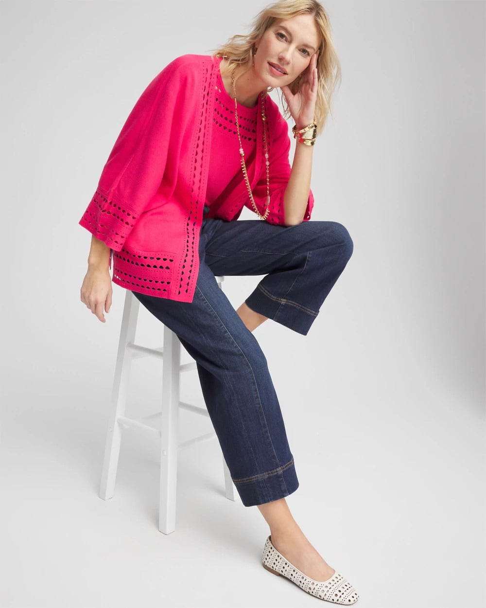 Chico's Cutout Open-Front Cardigan DRIED ROSES