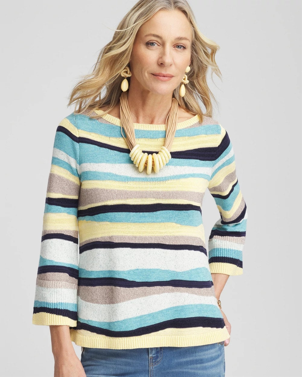 Chico's Striped Pullover AQUATIC TEAL
