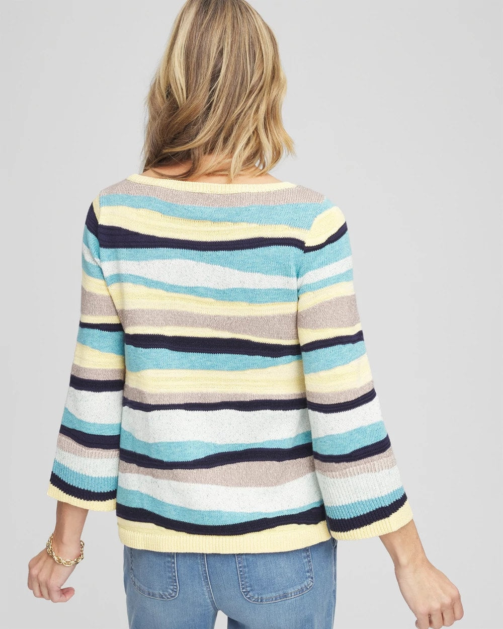 Chico's Striped Pullover AQUATIC TEAL