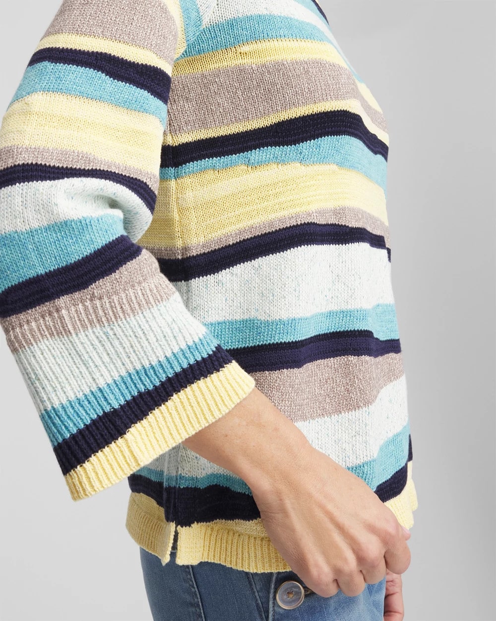 Chico's Striped Pullover AQUATIC TEAL