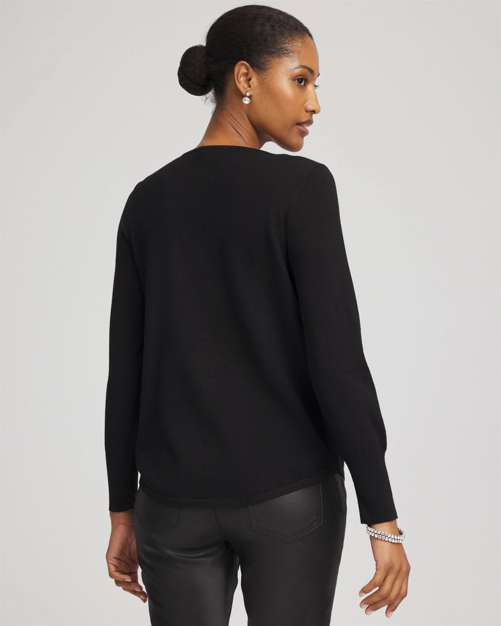 Chico's Ella Embellished V-Neck Sweater BLACK