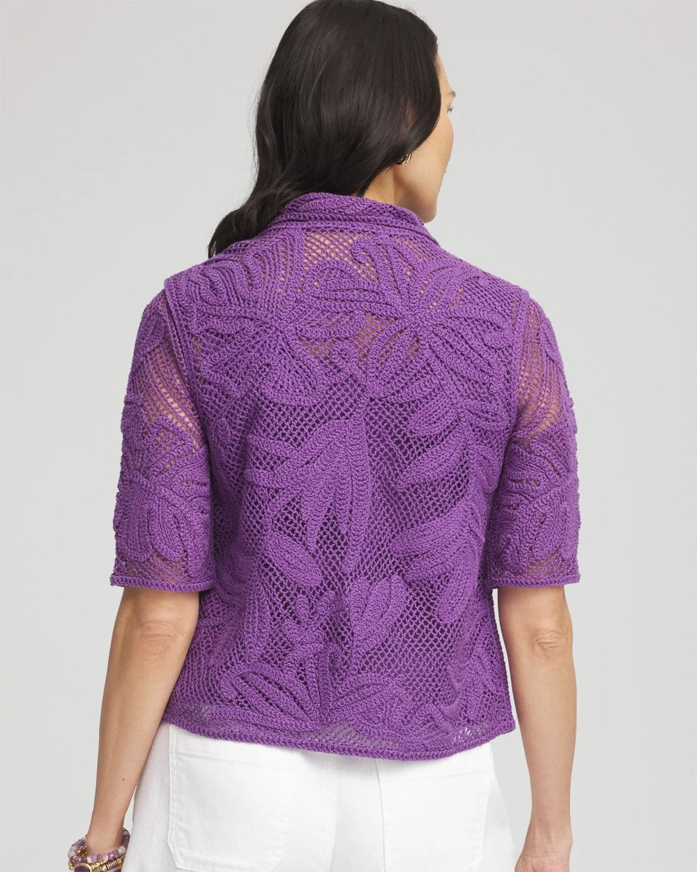 Chico's Palm-Frond Crochet-Lace Shacket PLUM SHADE