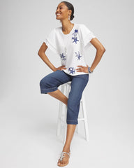 Chico's Ocean Motif Pullover Sweater BLUE CASA